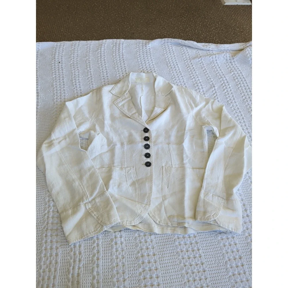 CP Shades 100% Linen Jacket Button USA Made‎ White Sz Medium Lagenlook